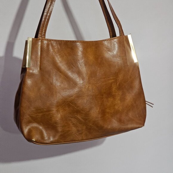Madison West Vintage Camel Brown Faux Leather Handbag Purse Boho Cottagecore - Picture 3 of 16